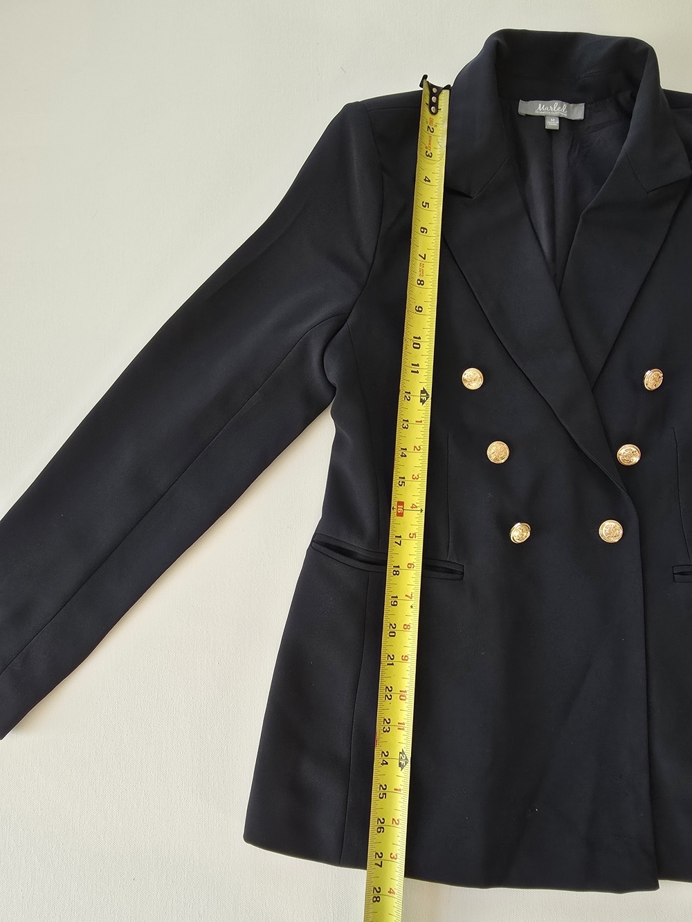 Marled Women's Double-Breasted Black Blazer with Gold Buttons - Sz M - Picture 6 of 7